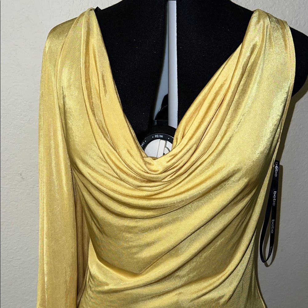 bebe One Shoulder Yellow Dress